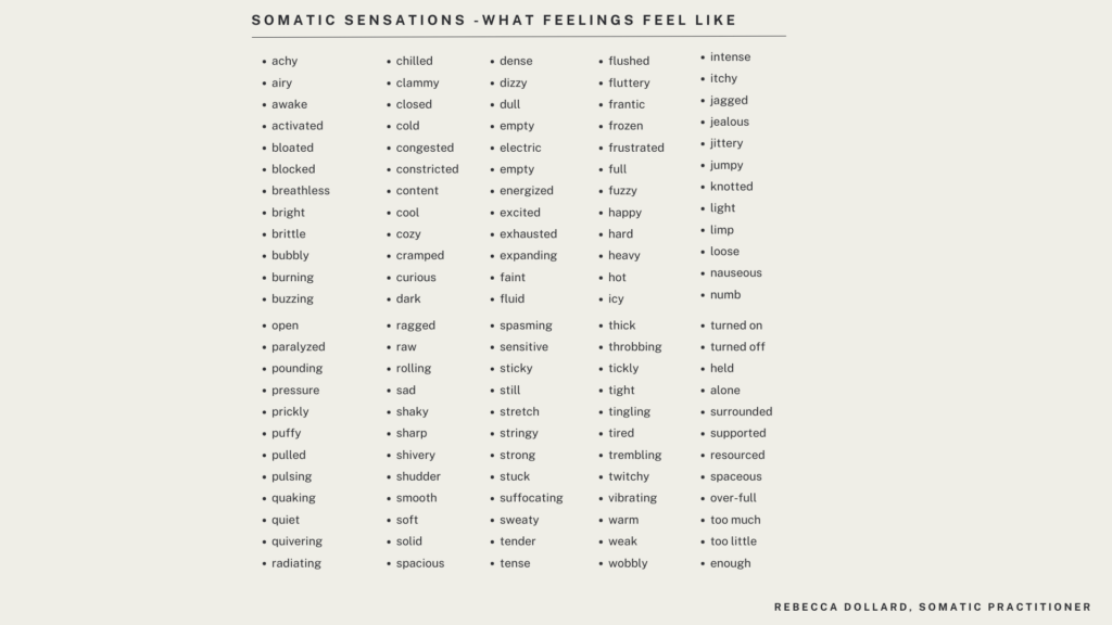 somatic healing, somatic sensations and what they feel like in the body 